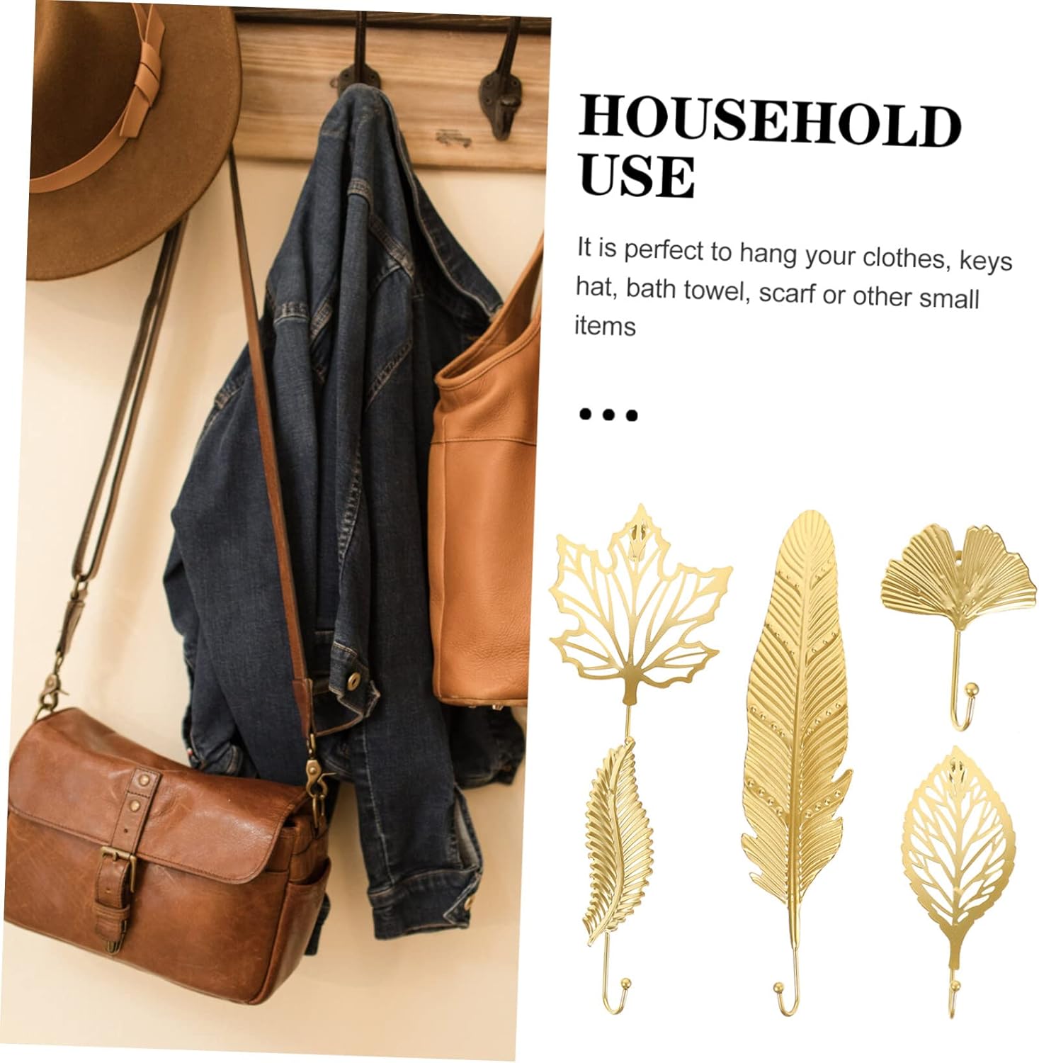 Healeved 5pcs Leaf Hook Wall Mounted Towel Holder