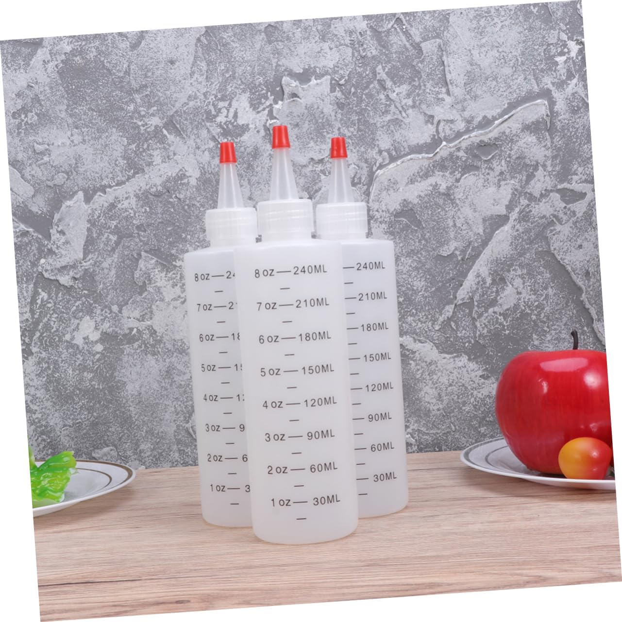 4pcs Plastic Tipped Salad Bottles with Red Lids for Condiments