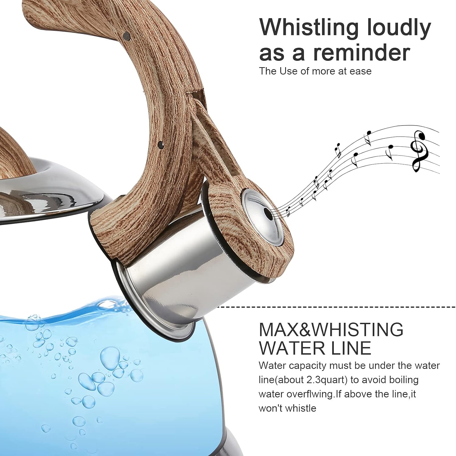 LUXGRACE 23 Qt Whistling Tea Kettle with Wood Handle