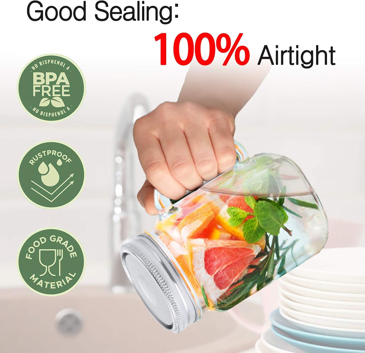 48Pcs Wide Mouth Canning Lids with Silicone Seals