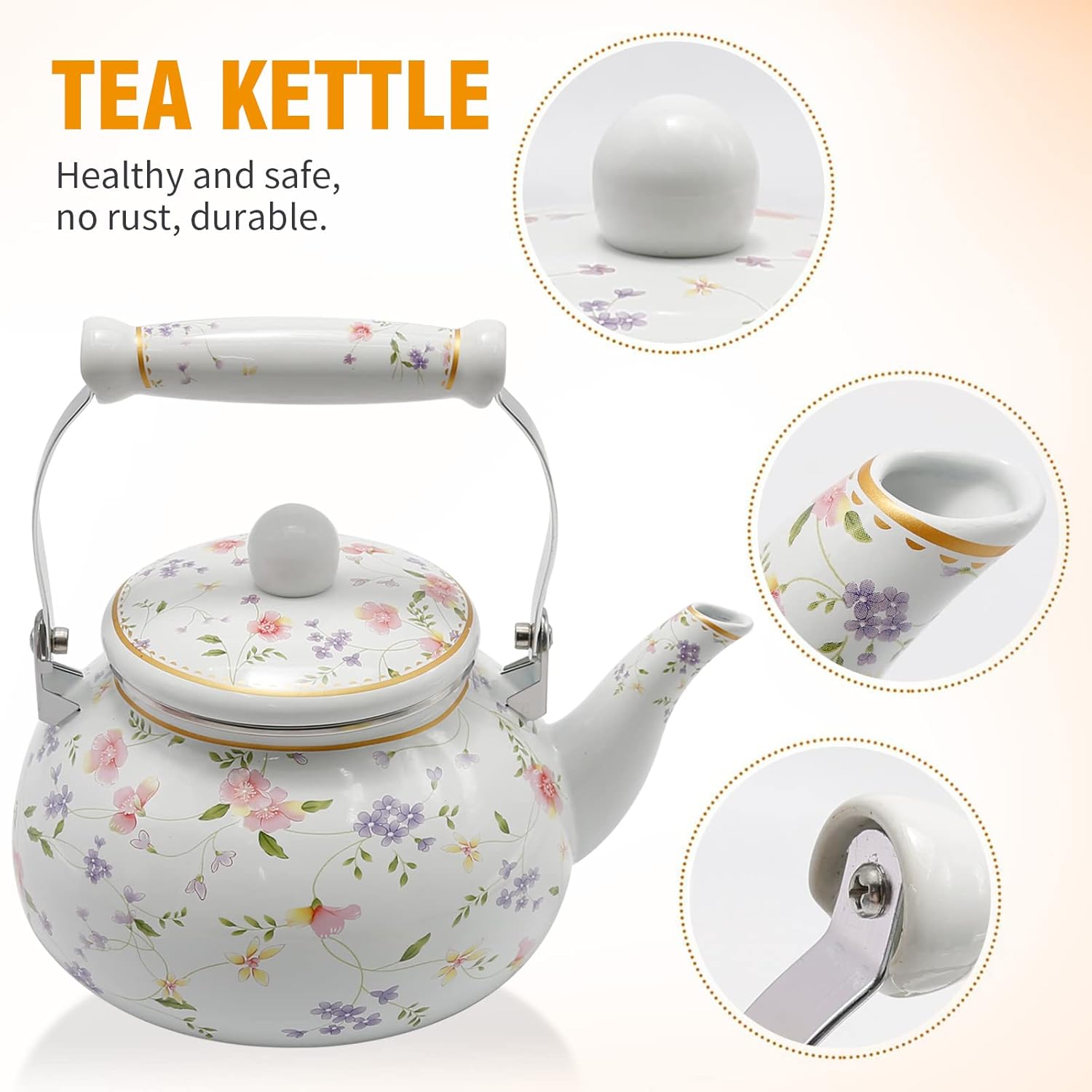 Saihisday Enamel Teakettle with Green Rose Design