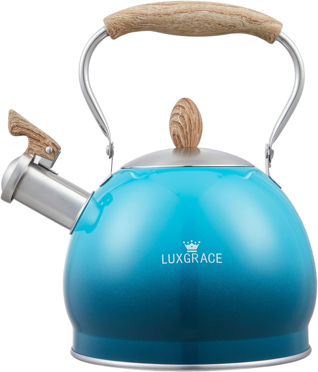 LUXGRACE 26 Qt Blue Whistling Tea Kettle with Aluminum Base