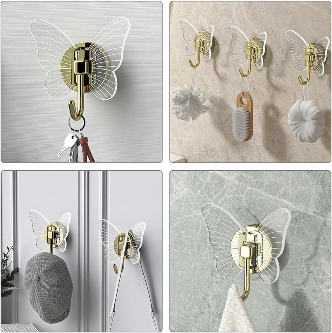 GLEAVI 2Pcs Butterfly Adhesive Wall Hooks Key Hangers for Home Storage