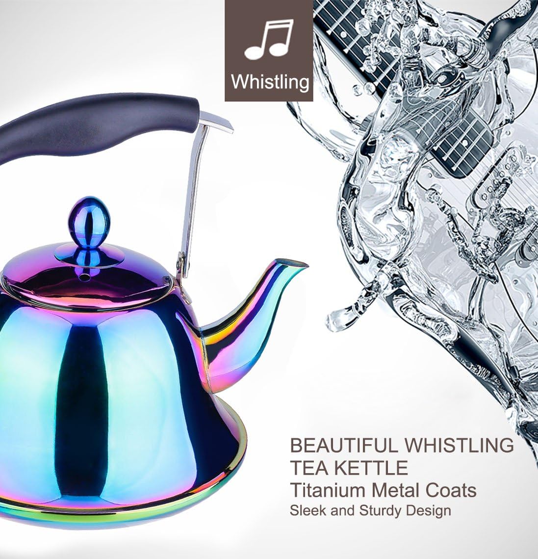 Onlycooker Whistling Tea Kettle with Infuser 2 Liter Rainbow