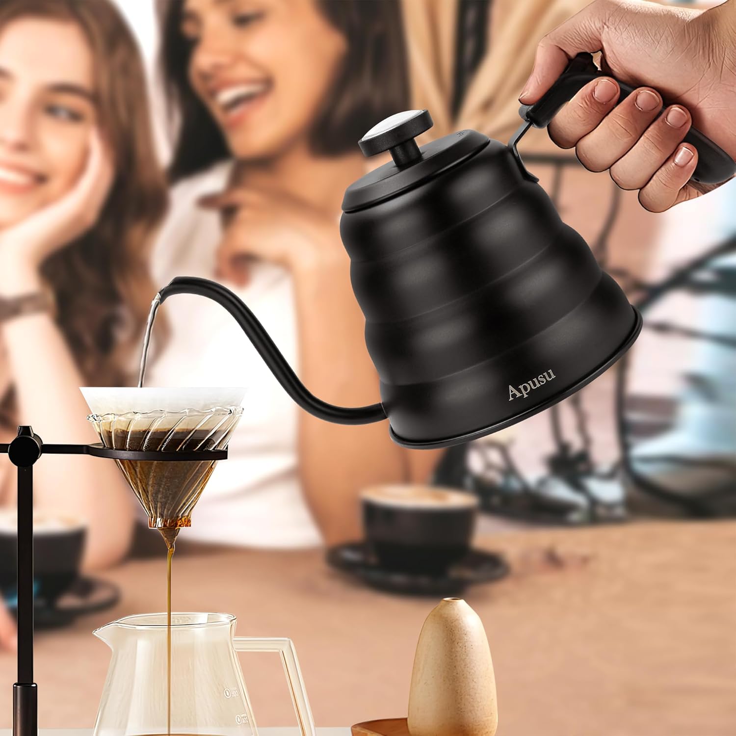 Apusu 40oz Gooseneck Tea Kettle with Thermometer