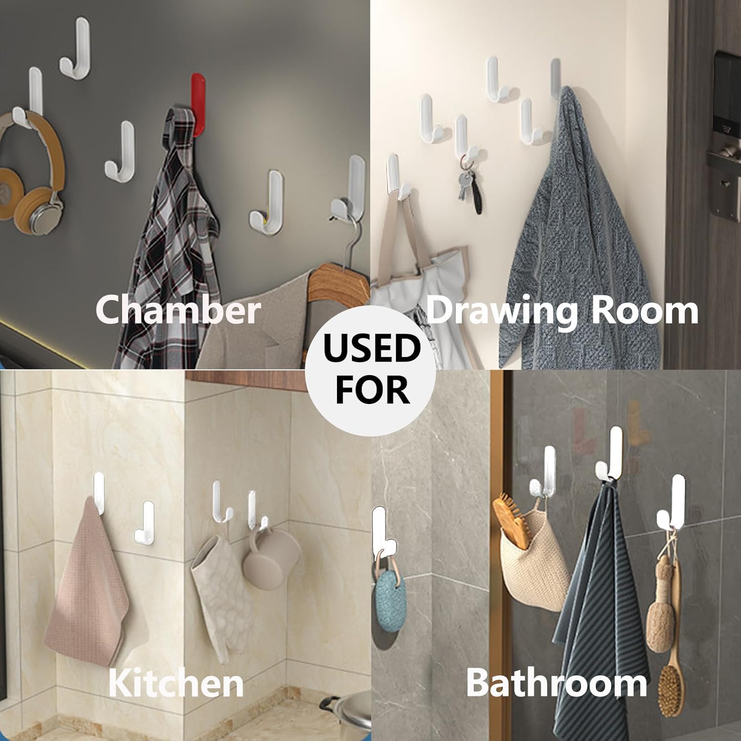 16 Pack J-Shaped Adhesive Hooks for Wall Damage-Free Key Holder