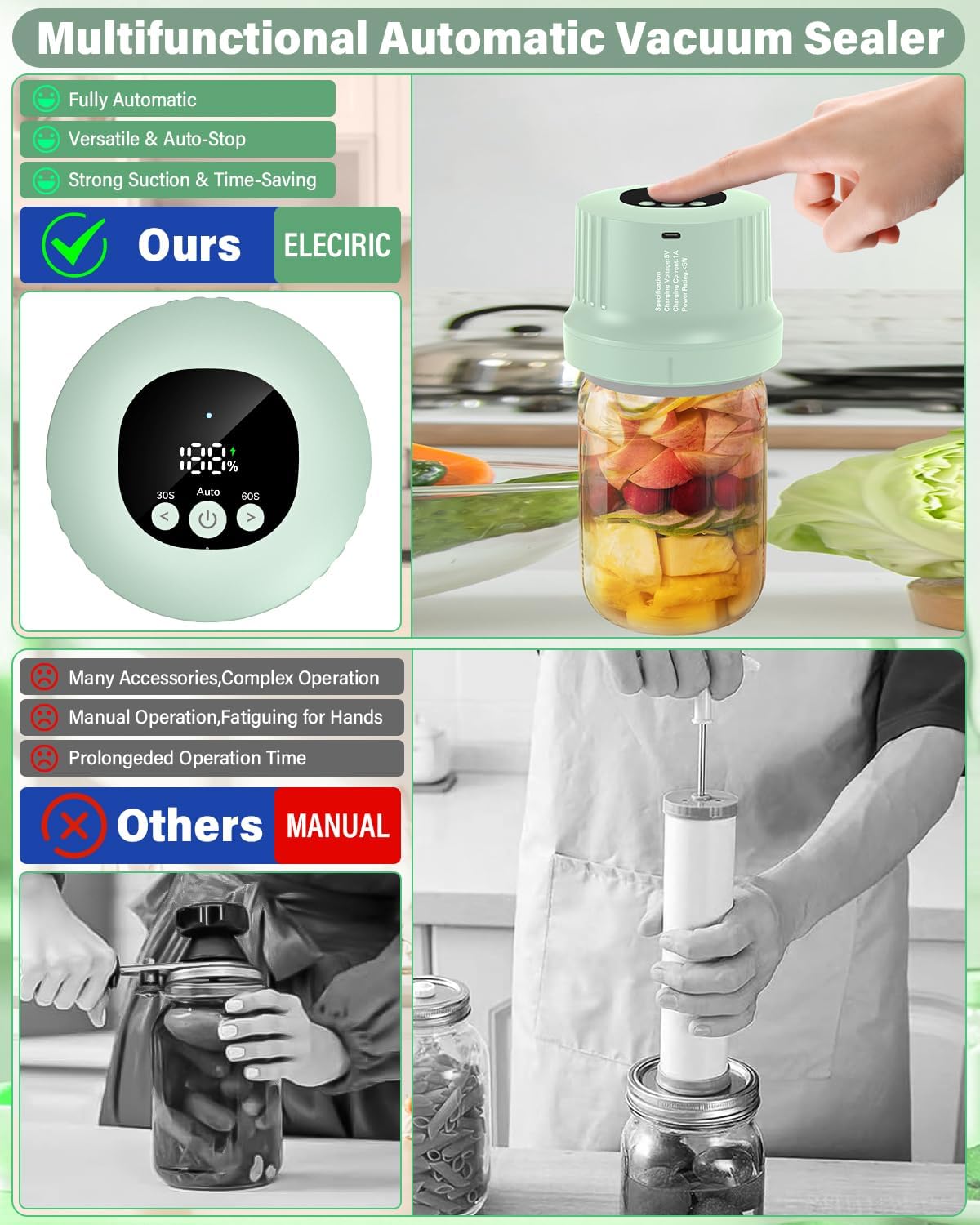 RROFKA 3-in-1 Mason Jar Vacuum Sealer Kit
