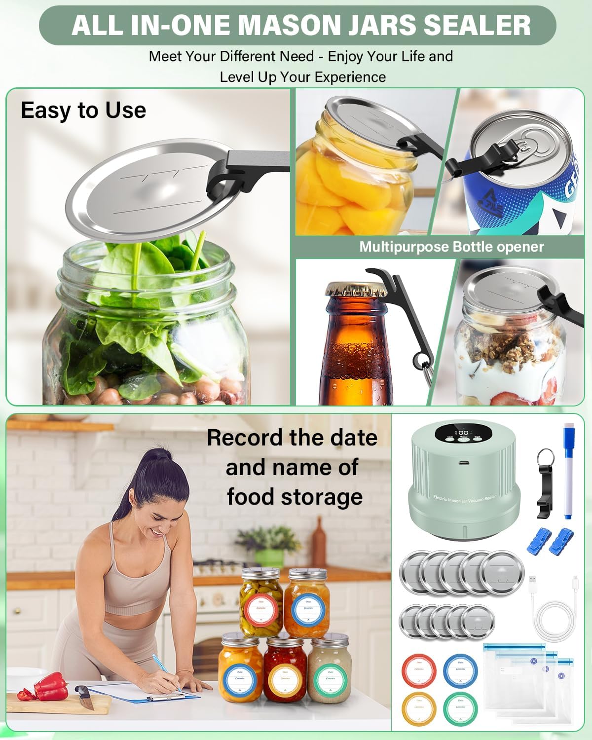 RROFKA 3-in-1 Mason Jar Vacuum Sealer Kit