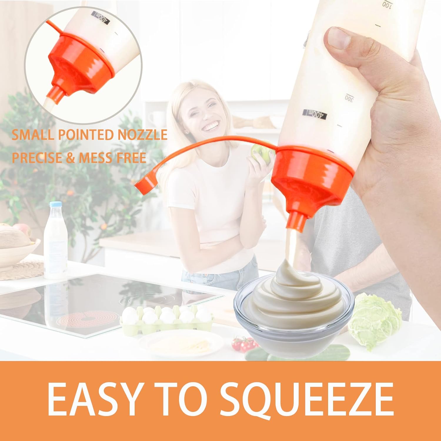 TOCKONIMN 2pcs 18oz Condiment Squeeze Bottles with Red Cap and Funnel