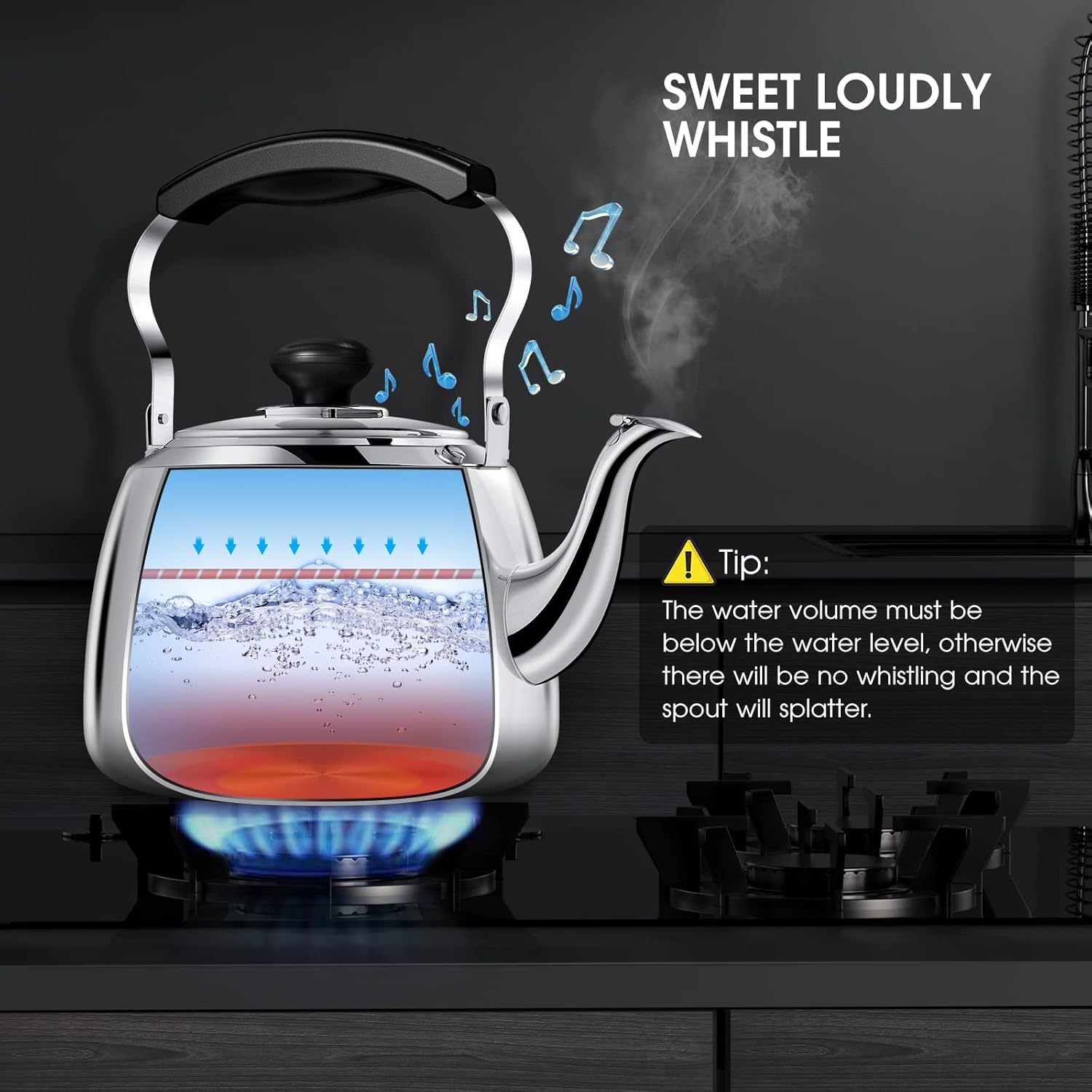 Tohsssik 2L Whistling Tea Kettle Stainless Steel
