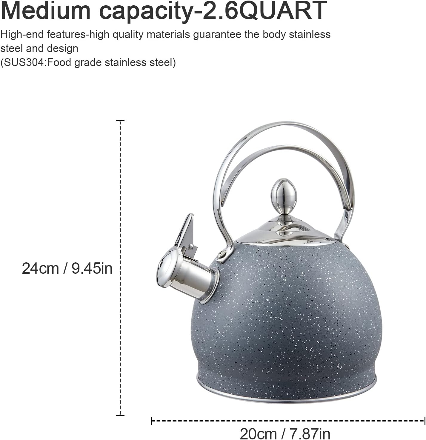 LUXGRACE 25 Qt Whistling Tea Kettle with Aluminum Base