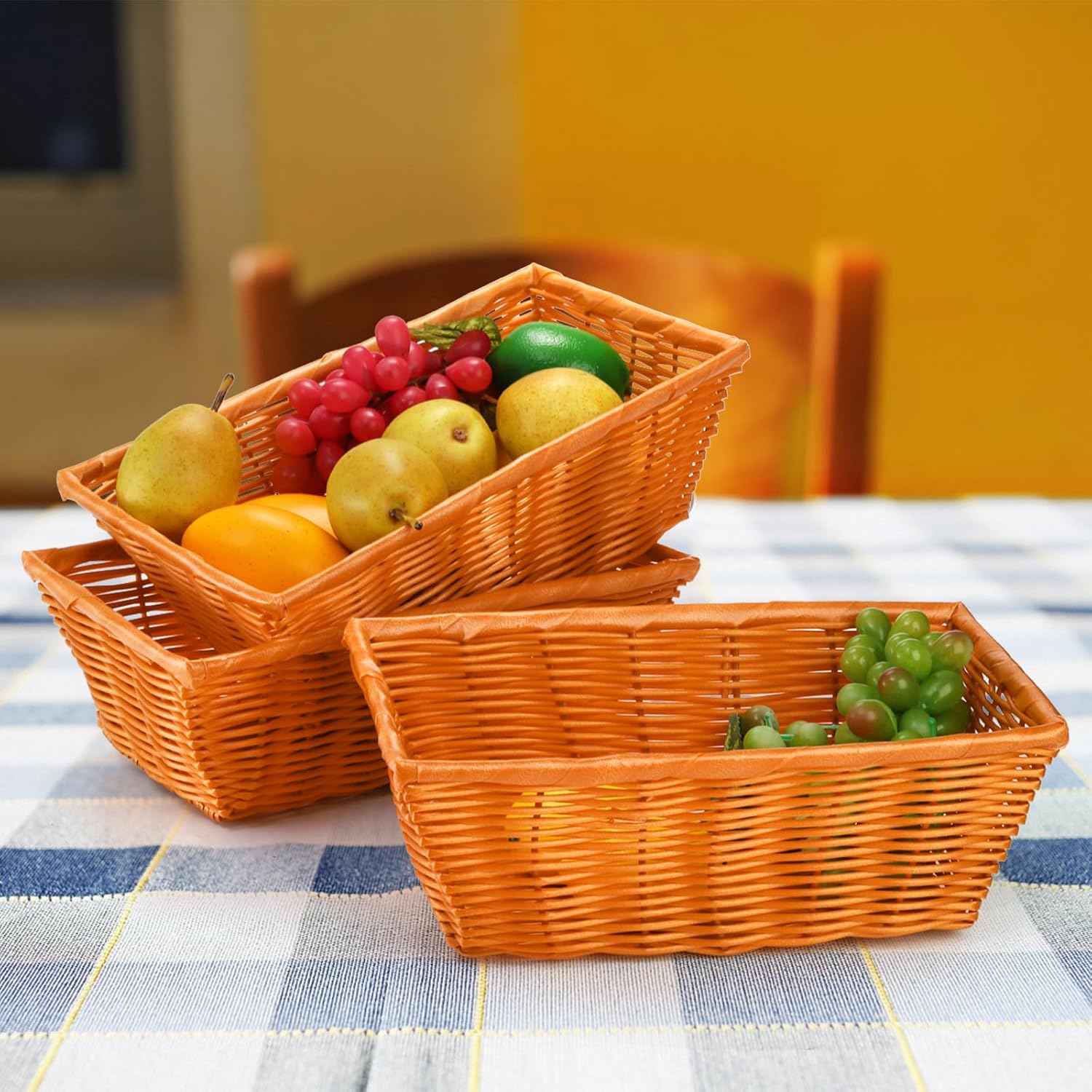Coloch 6 Pack Bread Baskets 12 Inch Woven Plastic Rattan Storage Baskets