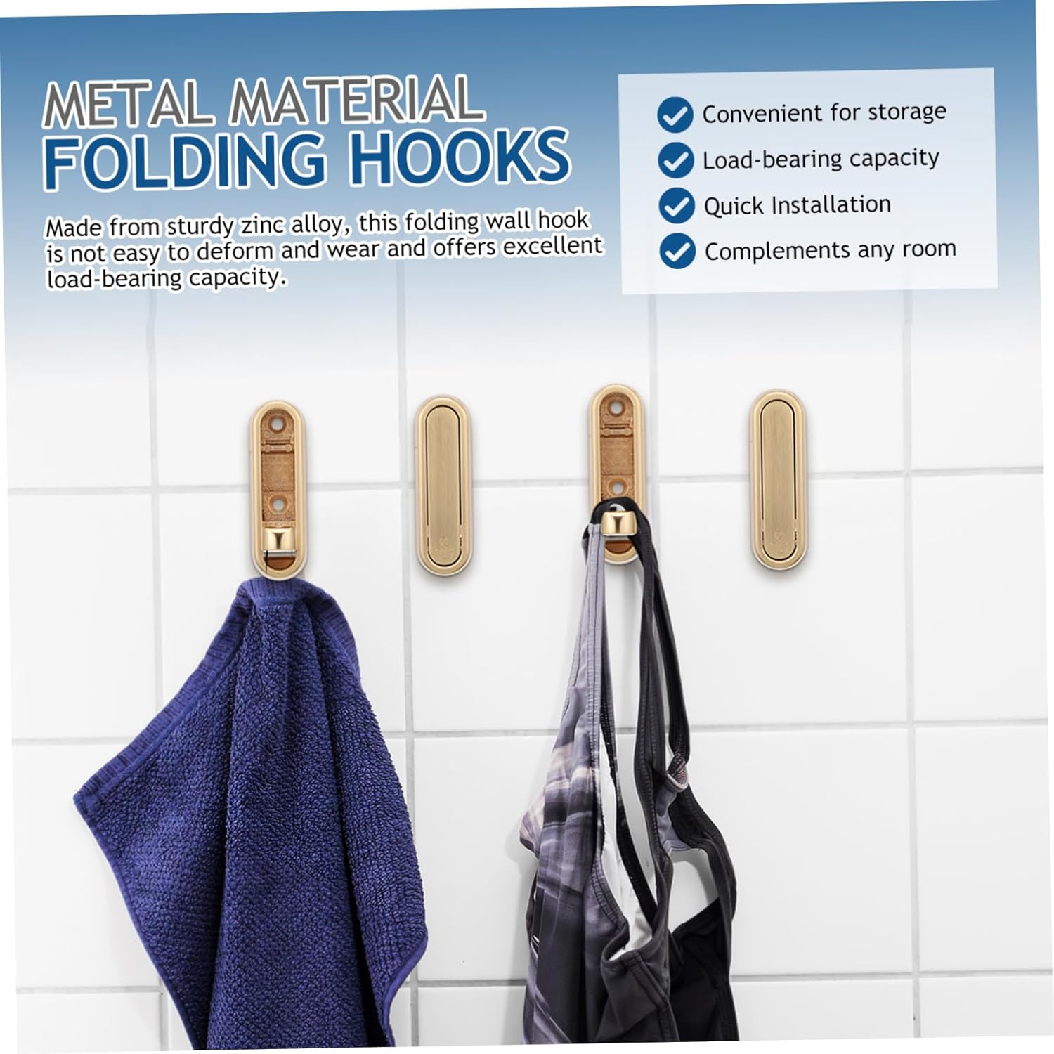 Veemoon 4 Pcs Folding Hooks for Wall Coat Backpack Towel Hanging