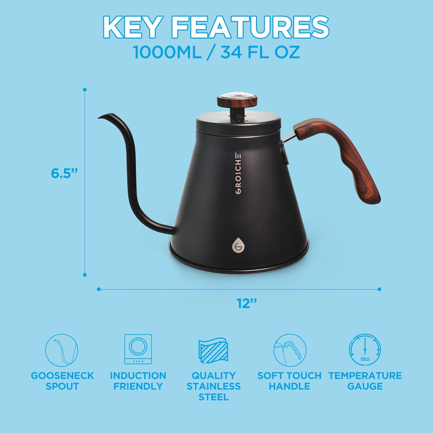 GROSCHE Marrakesh Gooseneck Kettle Stovetop - 34 fl oz