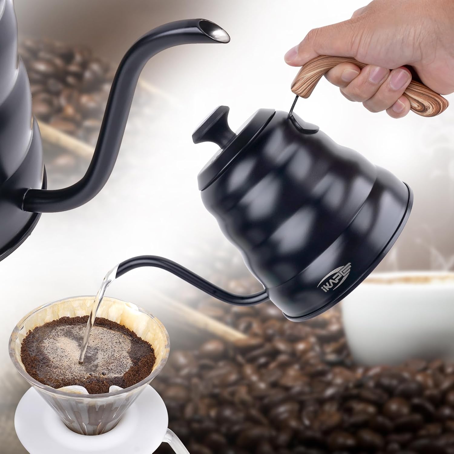 IKAPE Gooseneck Coffee Kettle 40oz with Thermometer