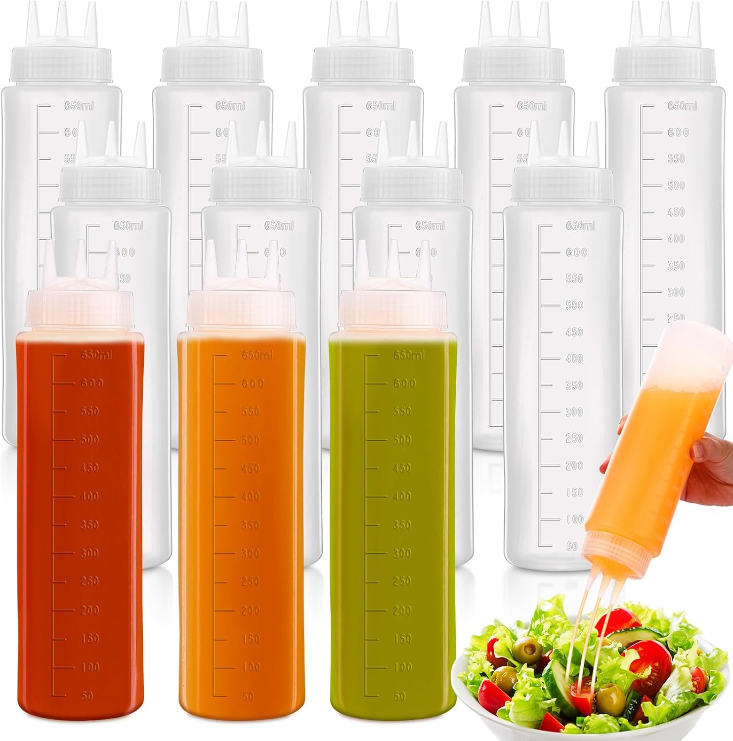 Maxdot 12 Pcs 24 Oz 3 Hole Squeeze Condiment Bottles