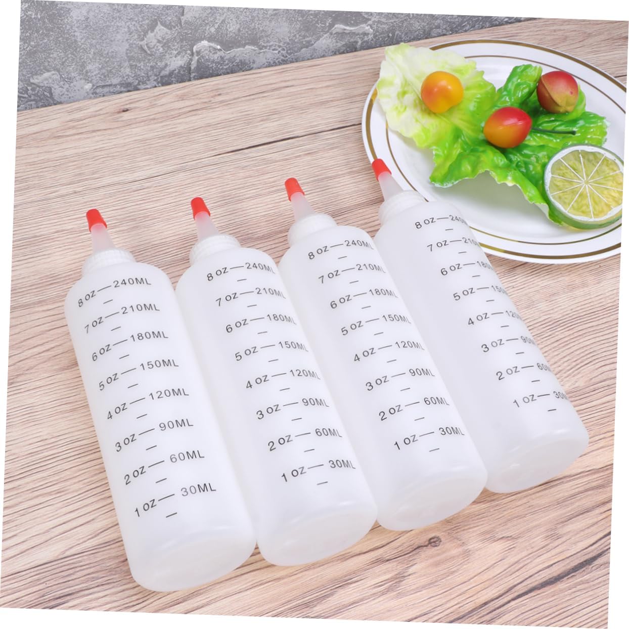 4 Pack Plastic Condiment Squeeze Bottles with Red Lids 1