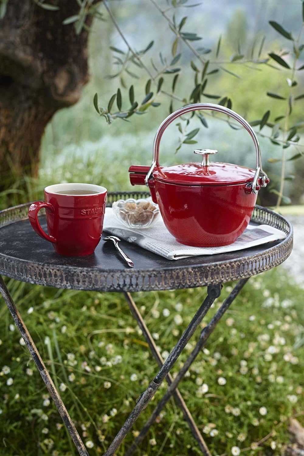 Staub Cast Iron 1 Qt Tea Kettle - Cherry Made in France