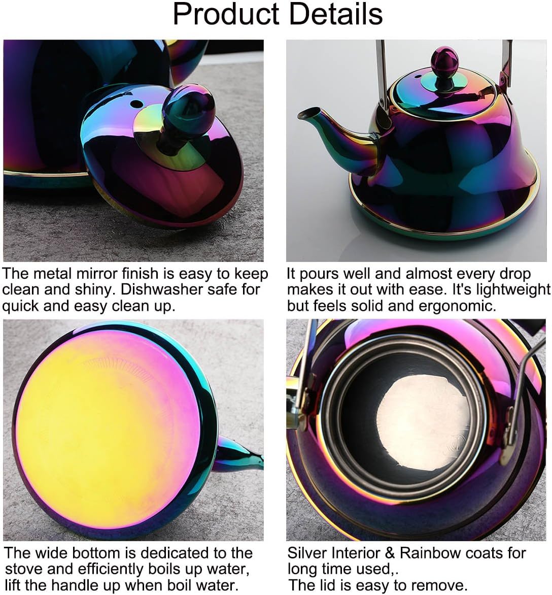 Onlycooker Whistling Tea Kettle with Infuser 2 Liter Rainbow