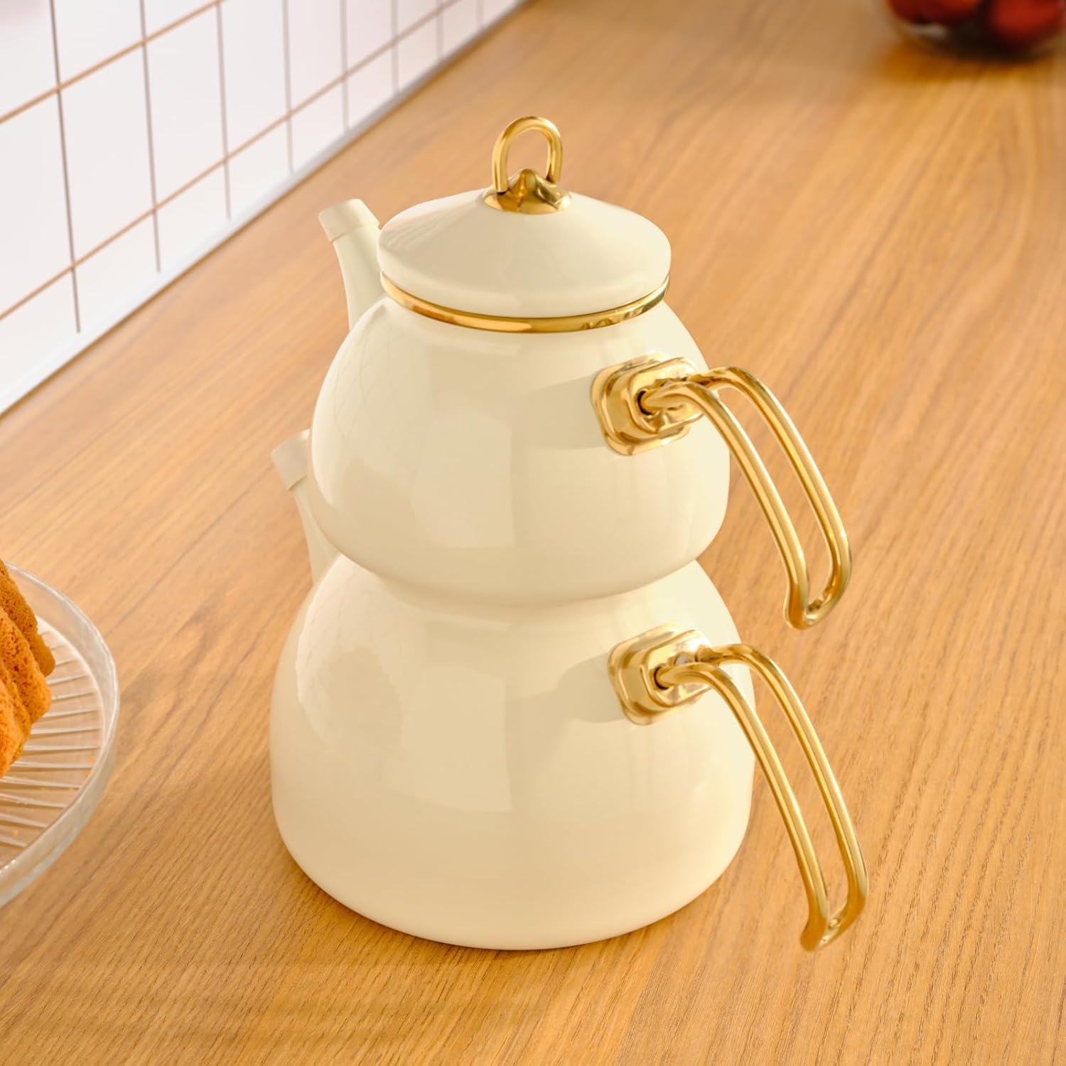 KARACA Retro Teapot Set with Enamel and Titanium Handles