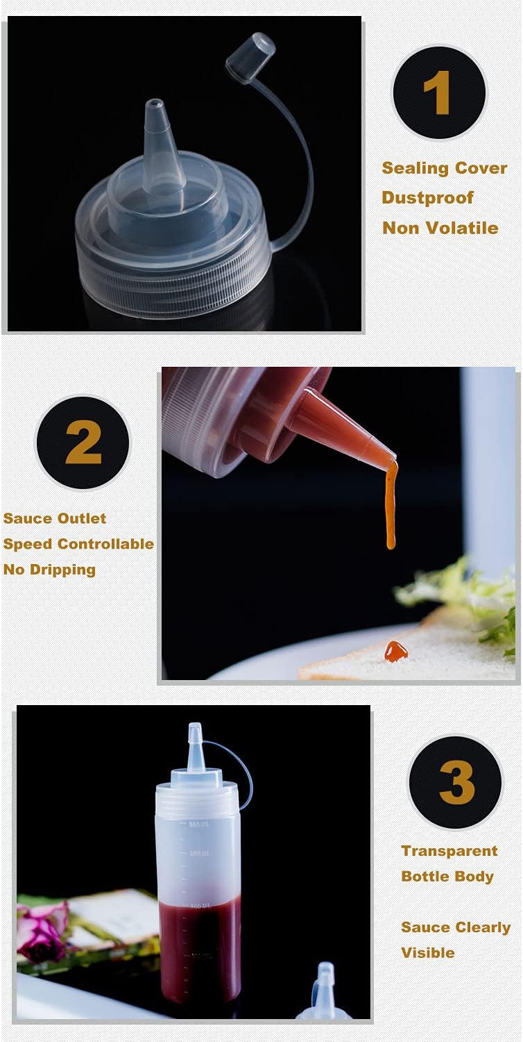 3 Pack 12 Oz Condiment Squeeze Bottles with Twist On Cap