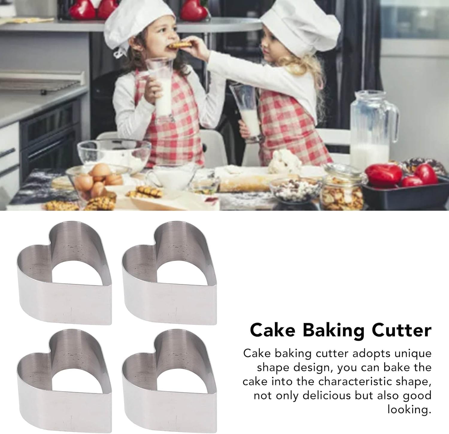 PerGar 4Pcs Heart Shaped Cake Ring Molds Set