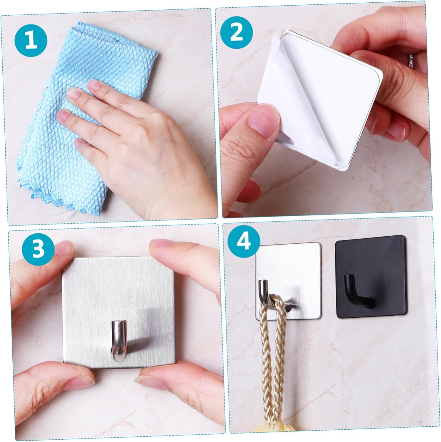 4pcs Modern Adhesive Wall Hooks for Bathroom