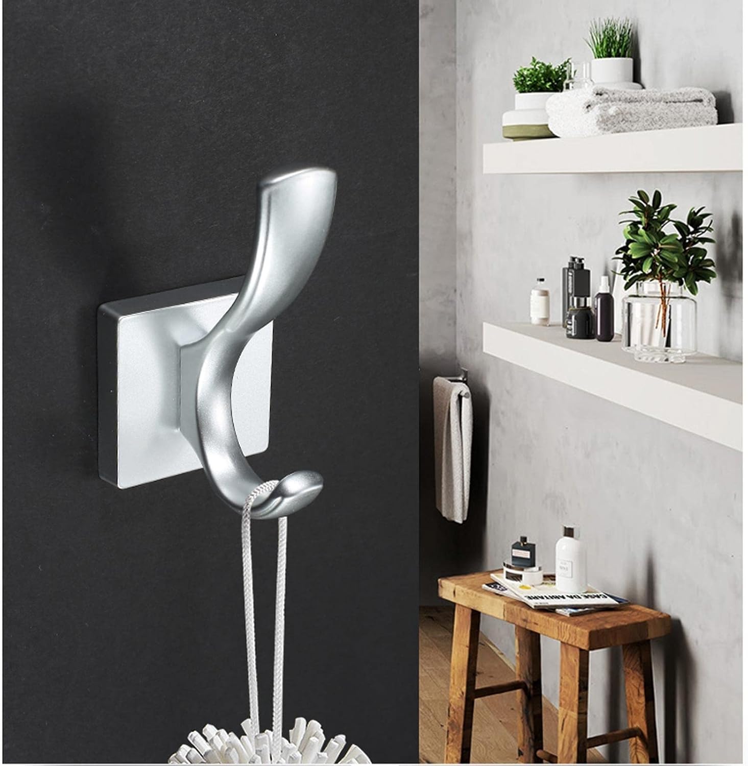 XUNTING 5-Piece Wall Mounted Coat Hooks Heavy Duty Metal Hangers Silver