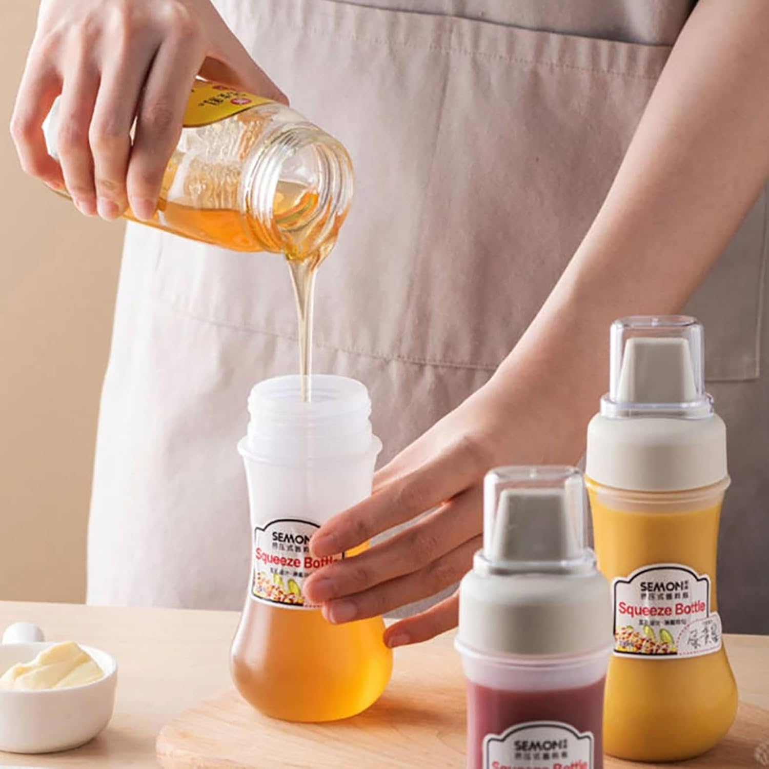 Wusteg 5 Hole Squeeze Bottles with Nozzles Gray