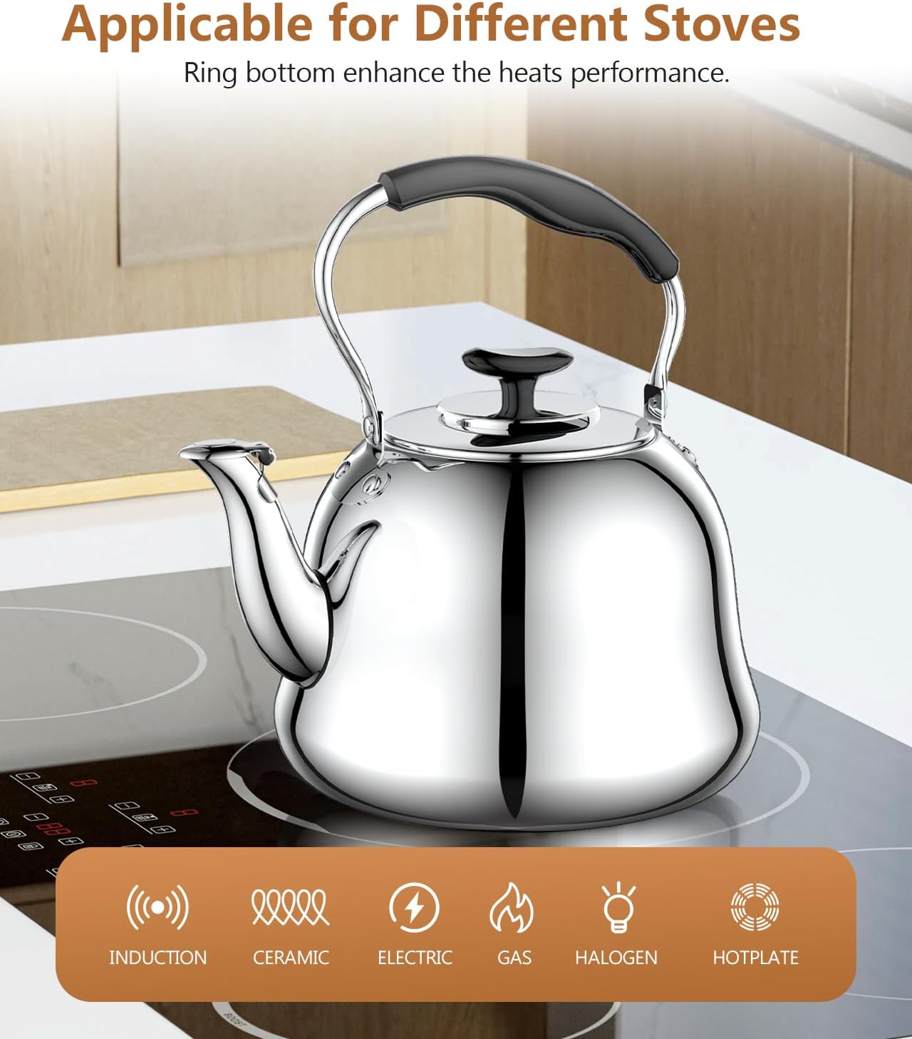 2L Whistling Stovetop Tea Kettle - Durable Stainless Steel with Anti-Scald Handle
