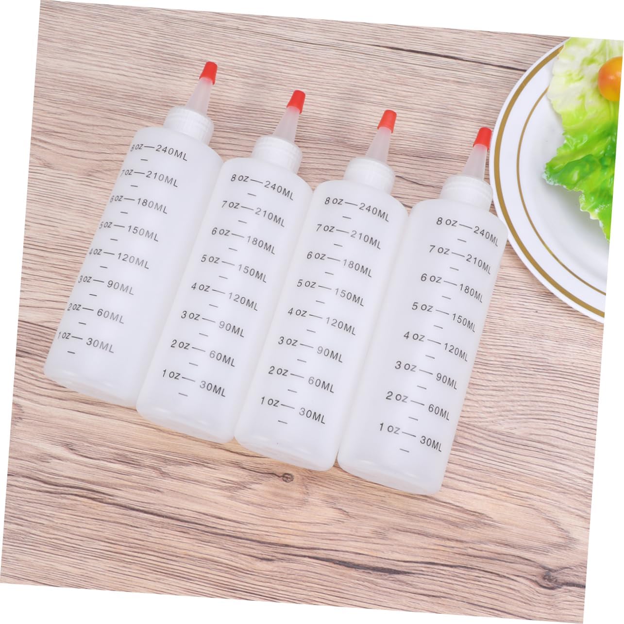 4 Pack Plastic Condiment Squeeze Bottles with Red Lids 1