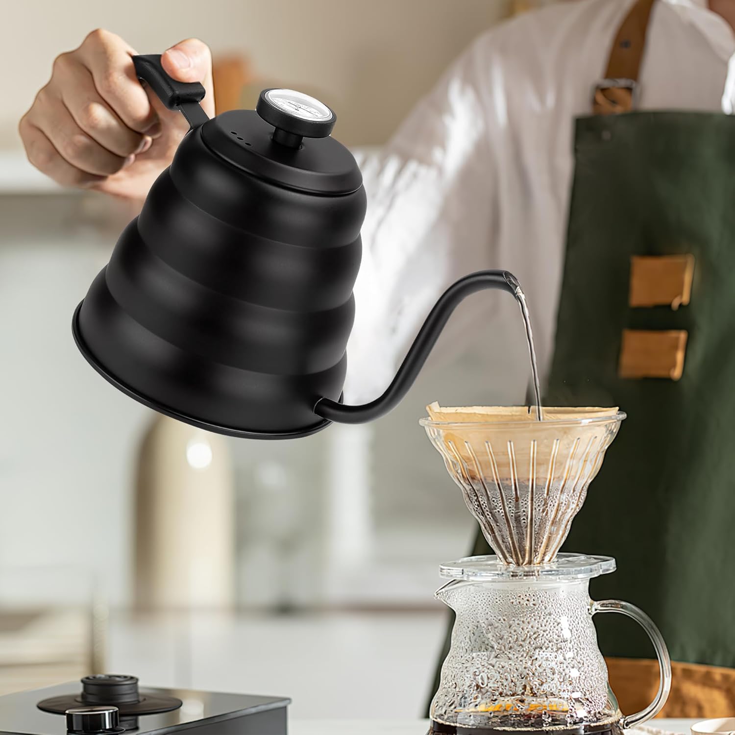 Apusu 40oz Gooseneck Tea Kettle with Thermometer