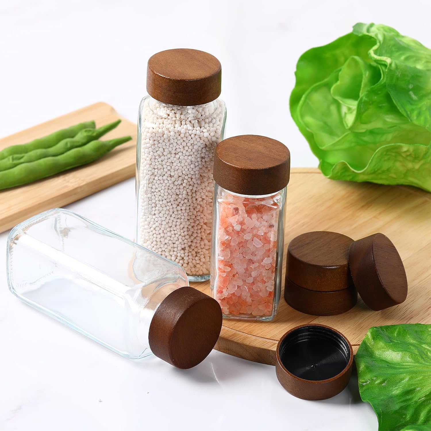 FillTouch 28 Pcs Wood Jar Lids for Spices
