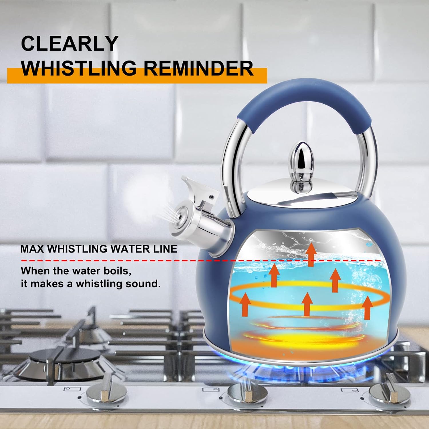 HRHongRui Whistling Tea Kettle 32 Quart Blue