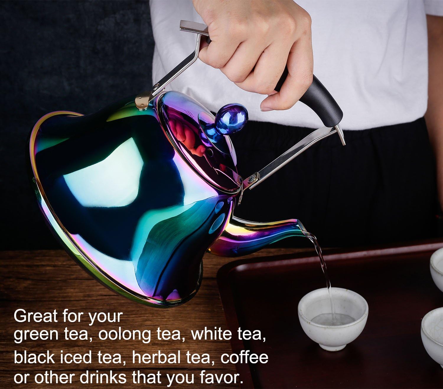 Onlycooker Whistling Tea Kettle with Infuser 2 Liter Rainbow