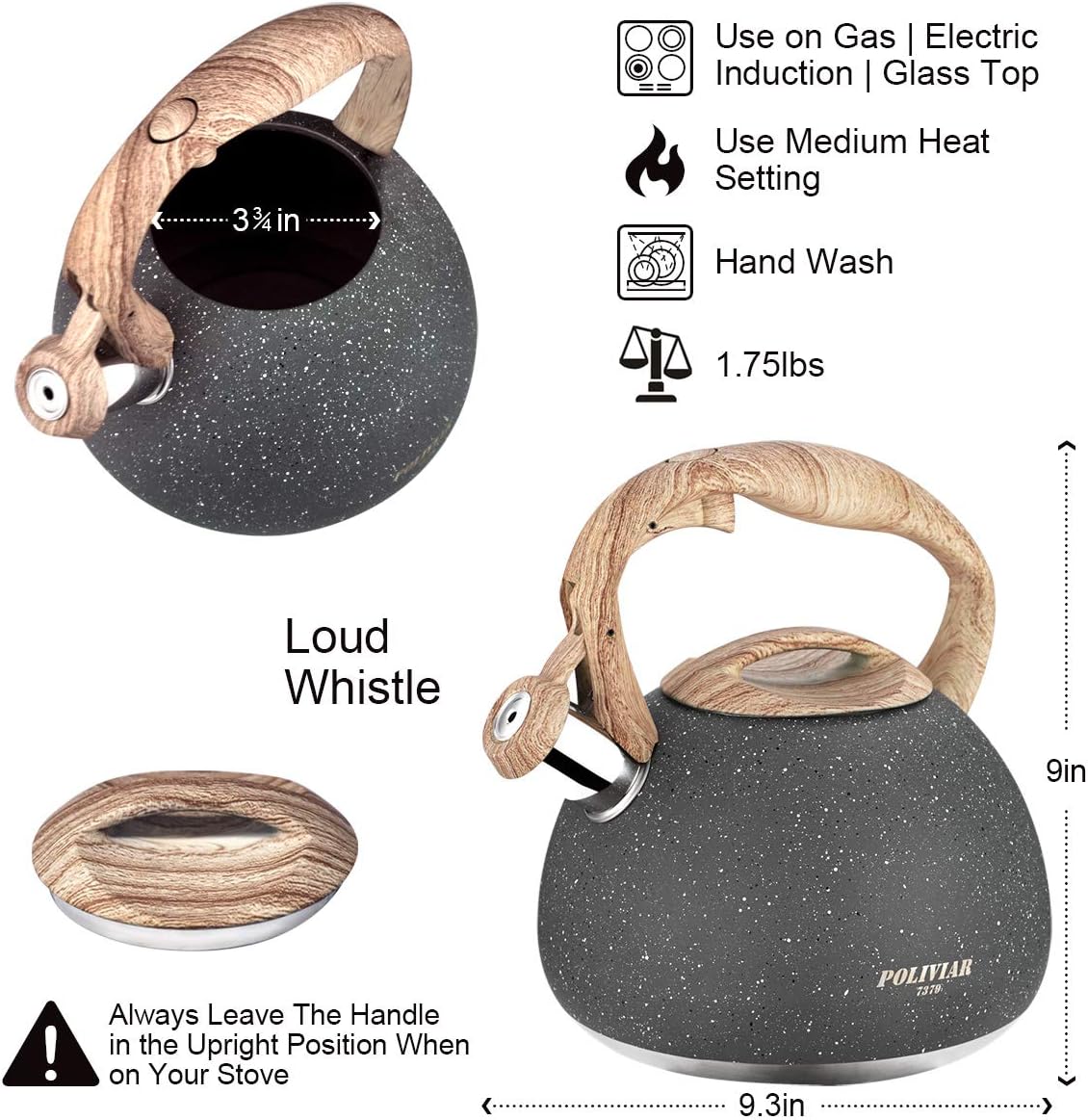 POLIVIAR Tea Kettle 27 Quart Natural Stone Finish