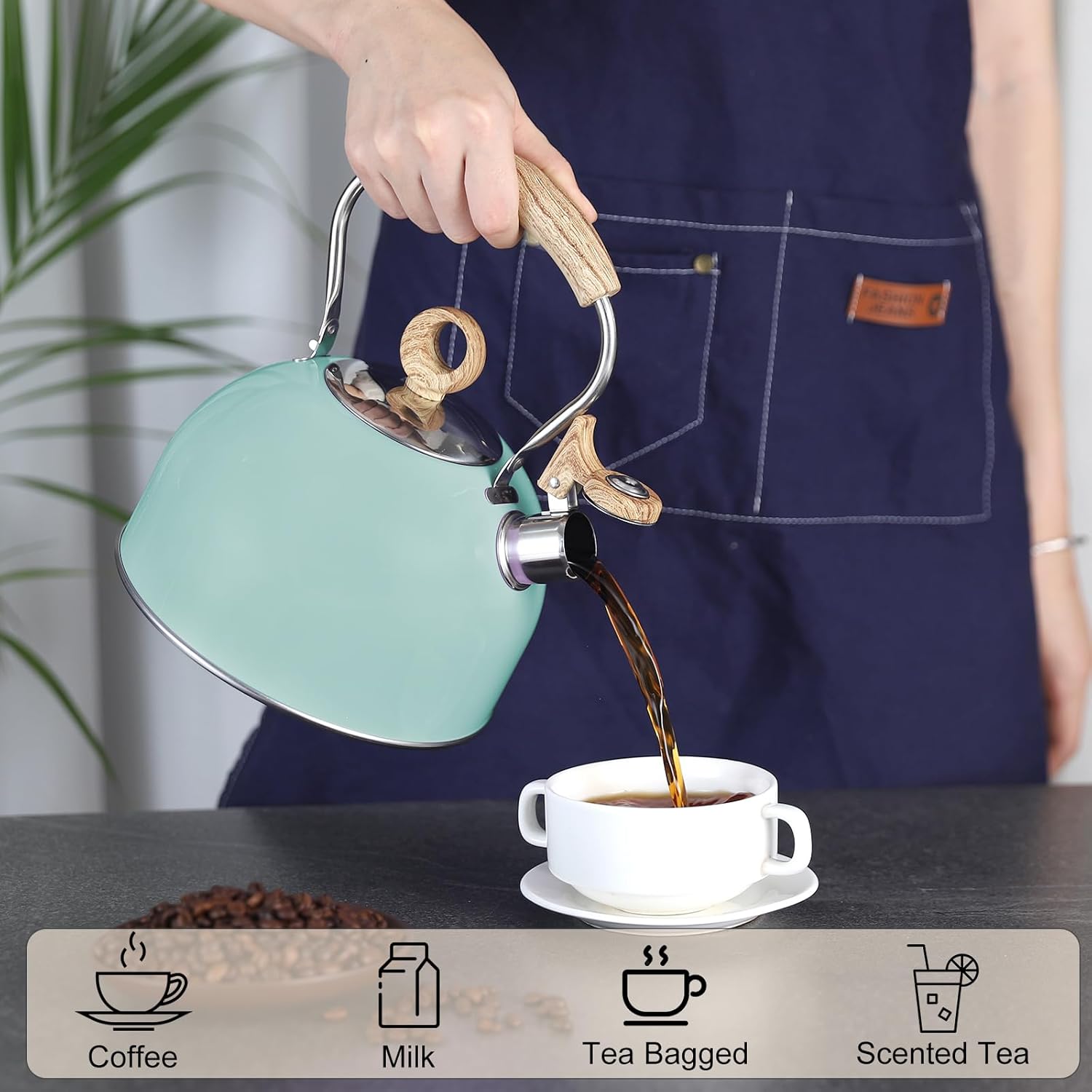 Vegoran 85 OZ Whistling Tea Kettle with Wood Handle 1