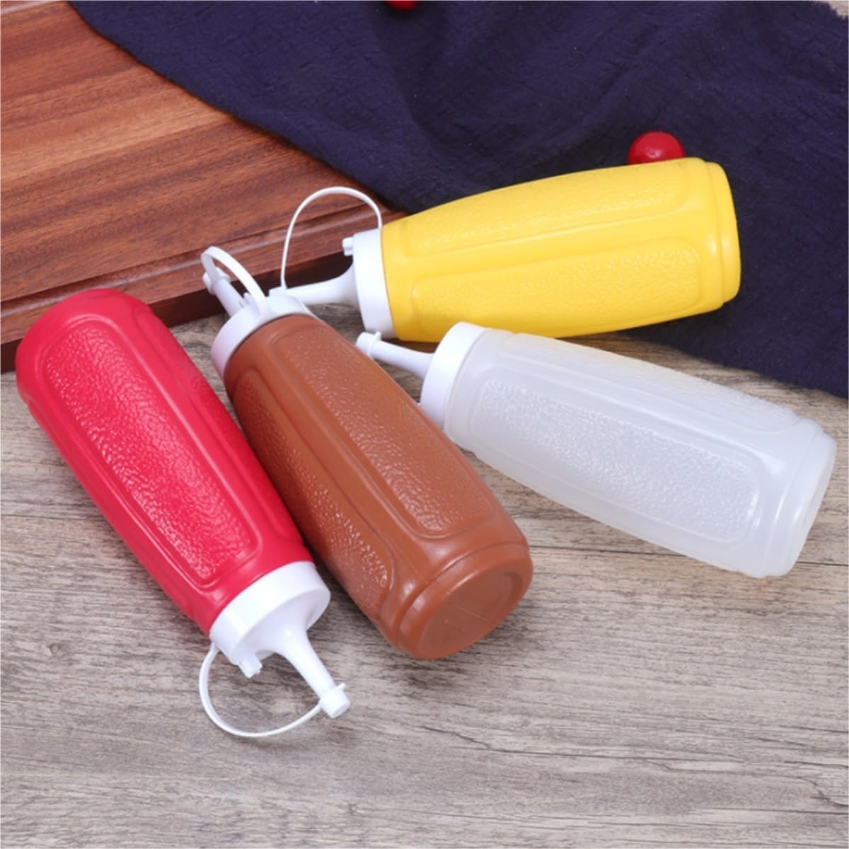 KLEYE Squeeze Bottles Set Of 5 Brown Plastic Condiment Bottles With Lid