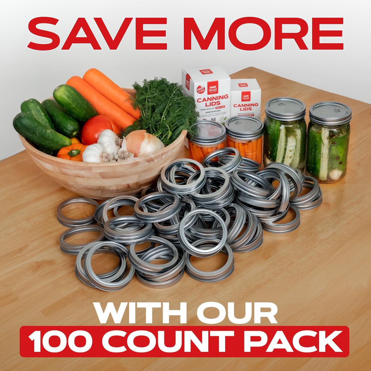 FORJARS - 100-Piece Stainless Steel Canning Rings