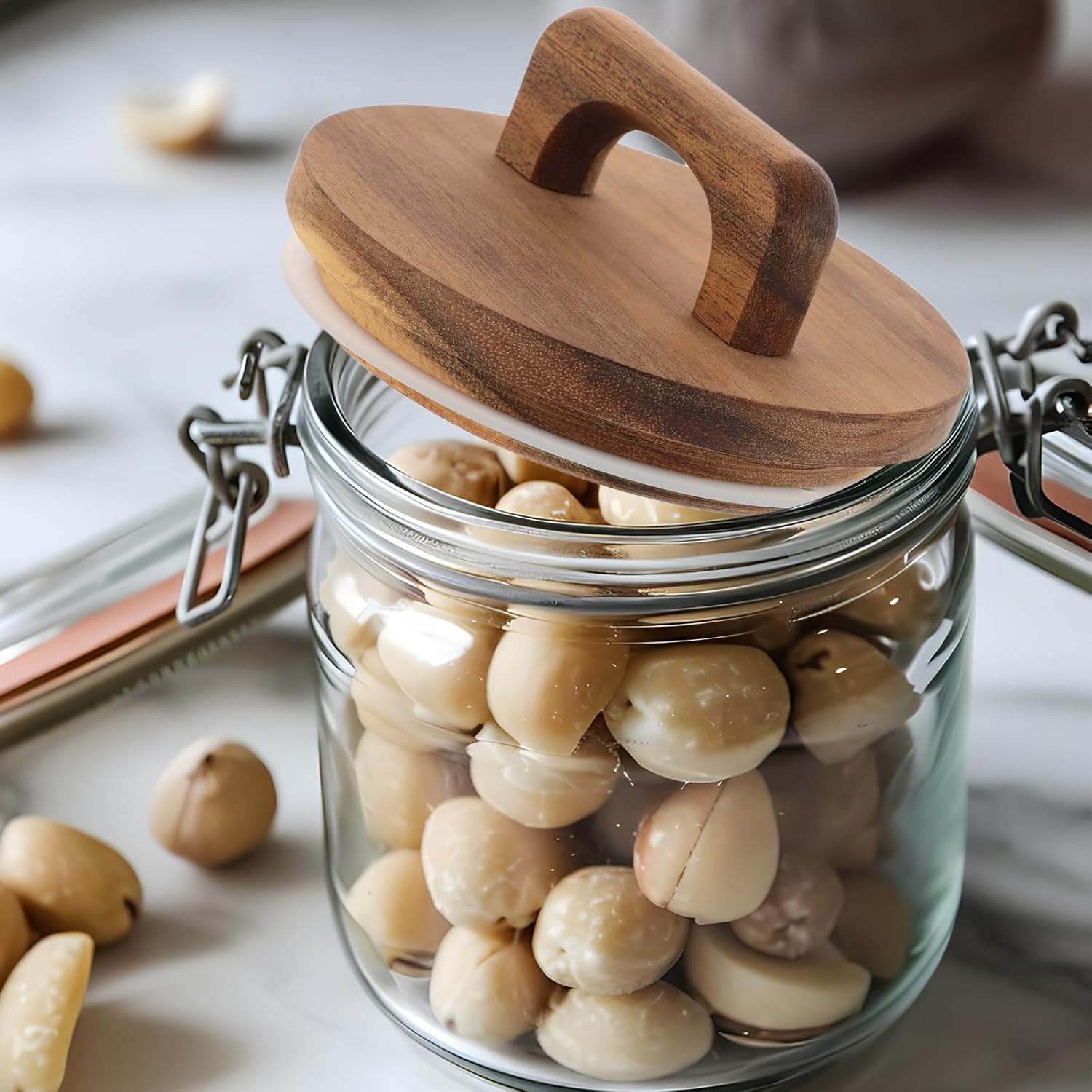 Zerodeko Wood Sealed Jar Lid with Handle