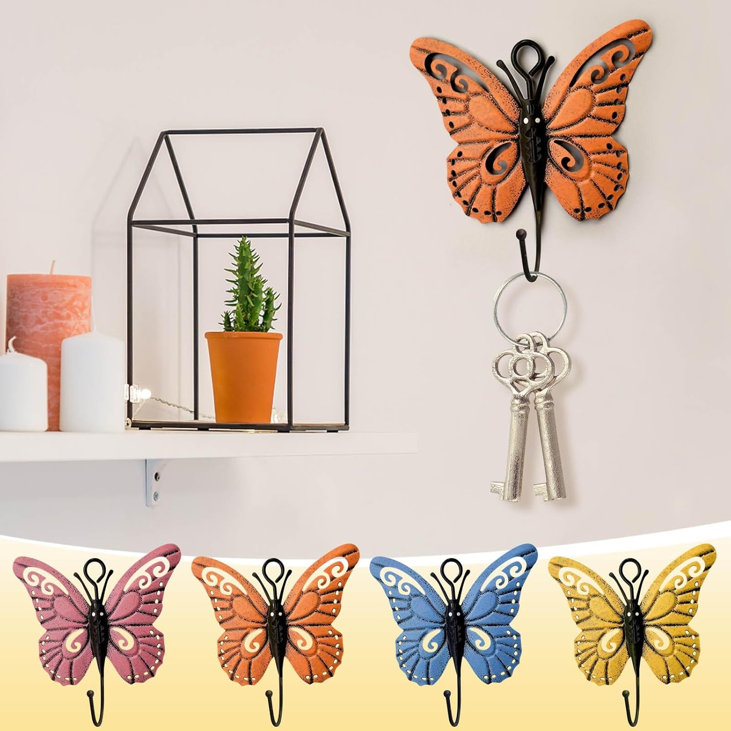 4 PCS Metal Butterfly Hooks Wall Decor
