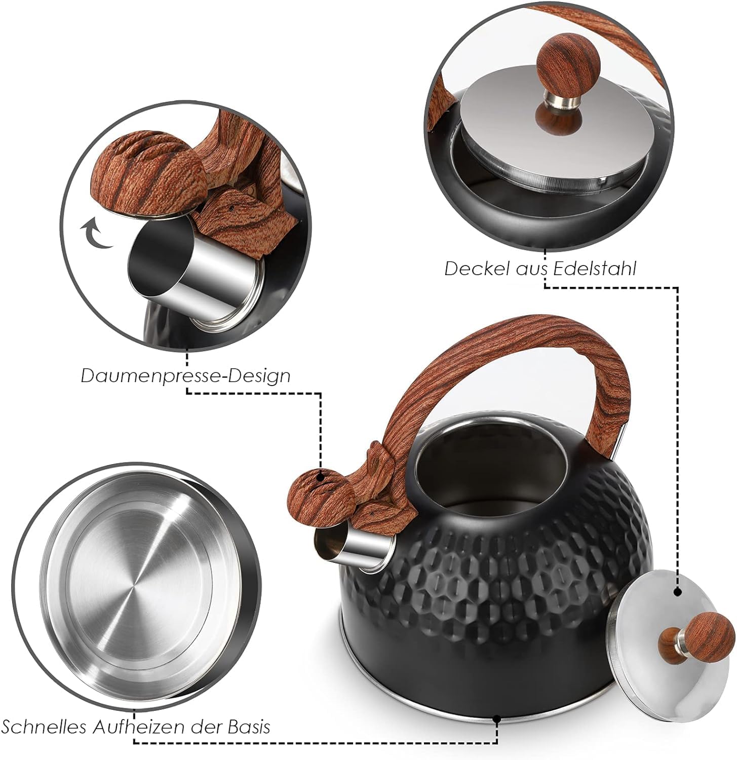 Sorfity Whistling Tea Kettle 25L with Wood Handle Black