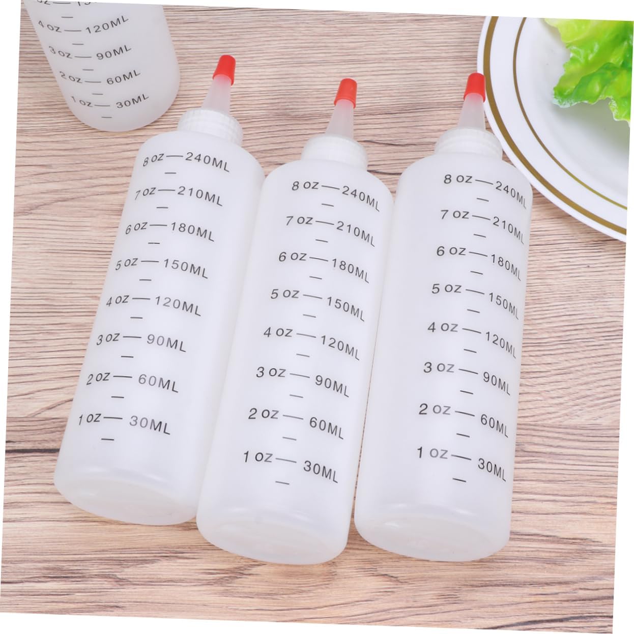 4pcs Plastic Tipped Salad Bottles with Red Lids for Condiments