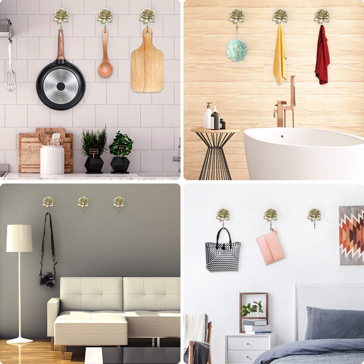 Evoio 3 Pack Rose Wall Hooks for Bathroom Kitchen Entryway