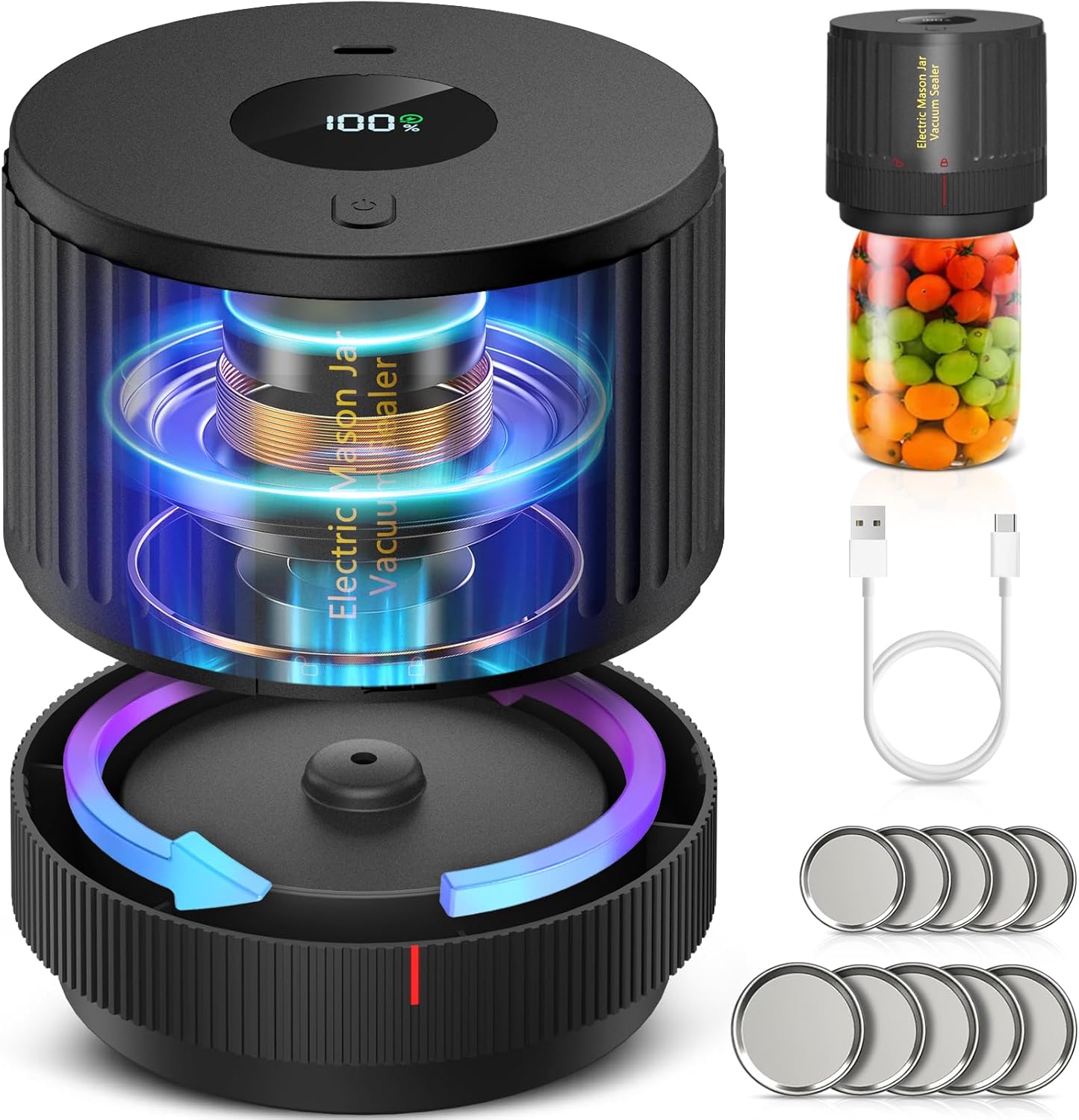 Electric Mason Jar Vacuum Sealer - Black