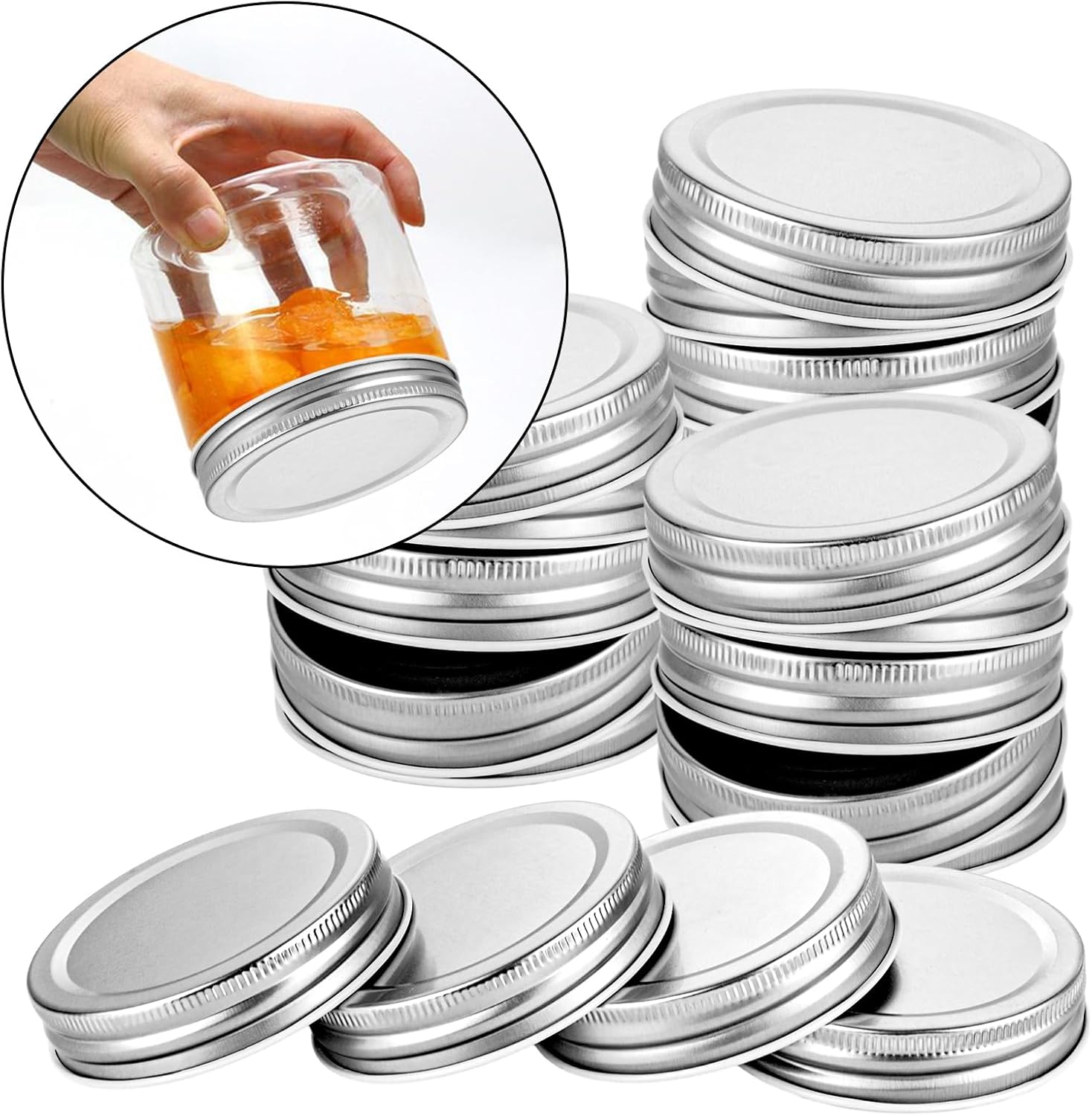 50 pcs Regular Mouth Mason Jar Lids with Silicone Seal