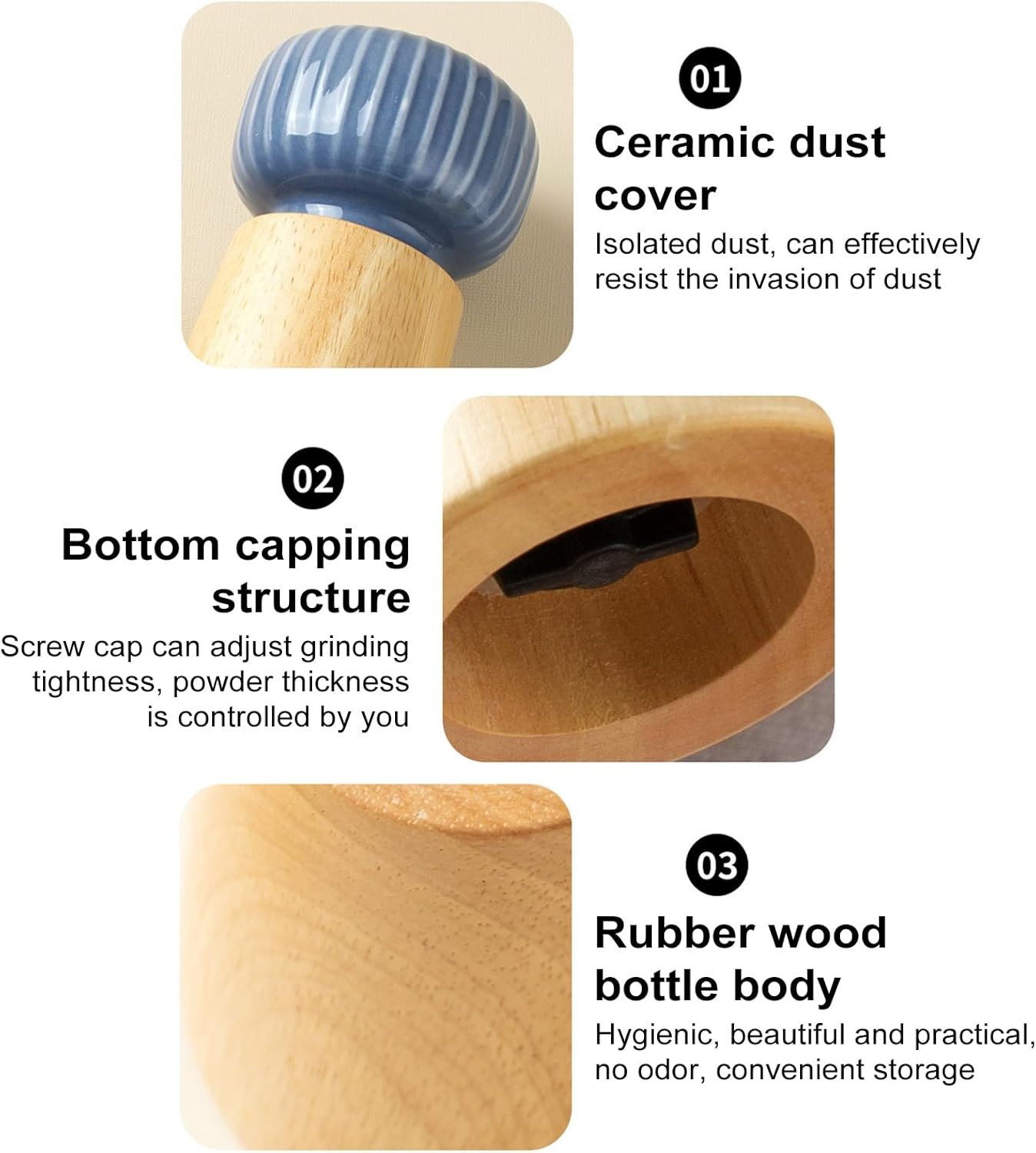 Qinlenyan Adjustable Coarseness Wood Pepper Mill