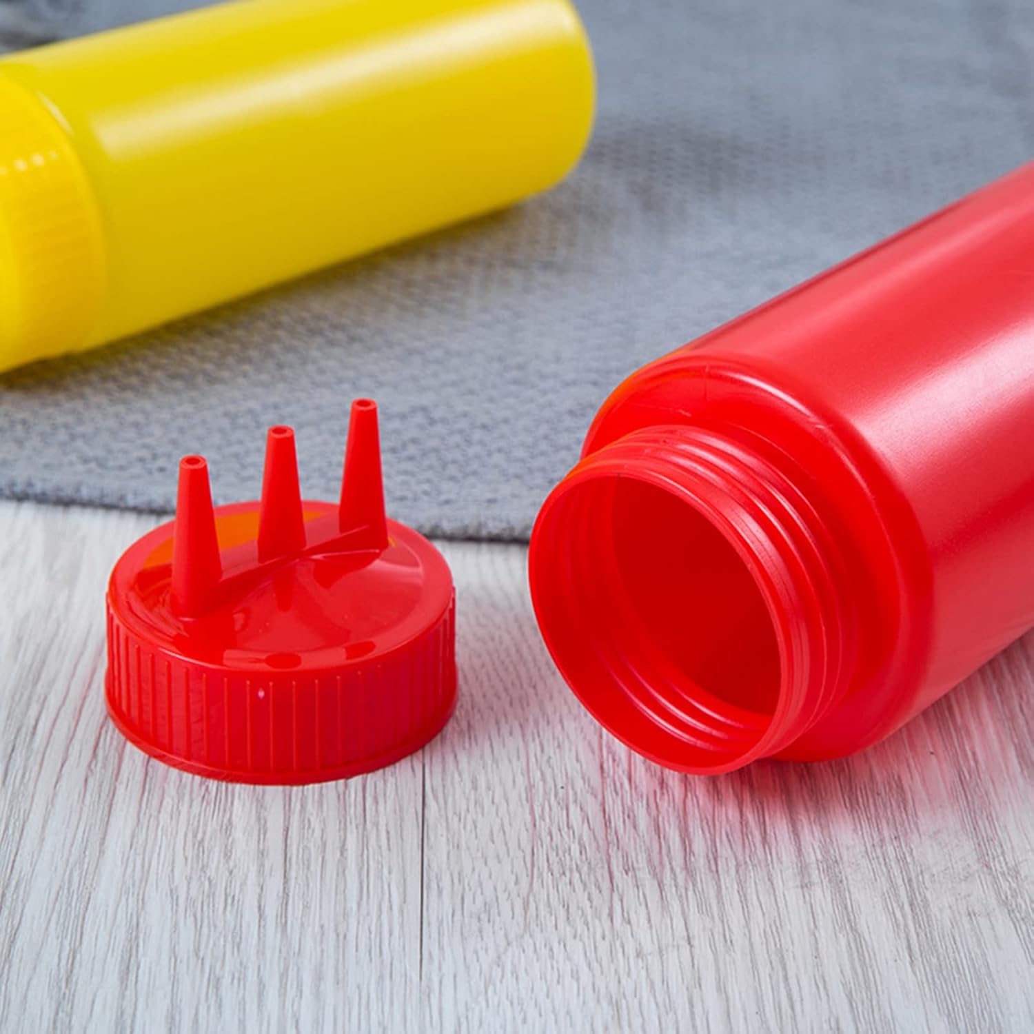 3-Head Squeeze Condiment Sauce Bottle with Cap for Kitchen