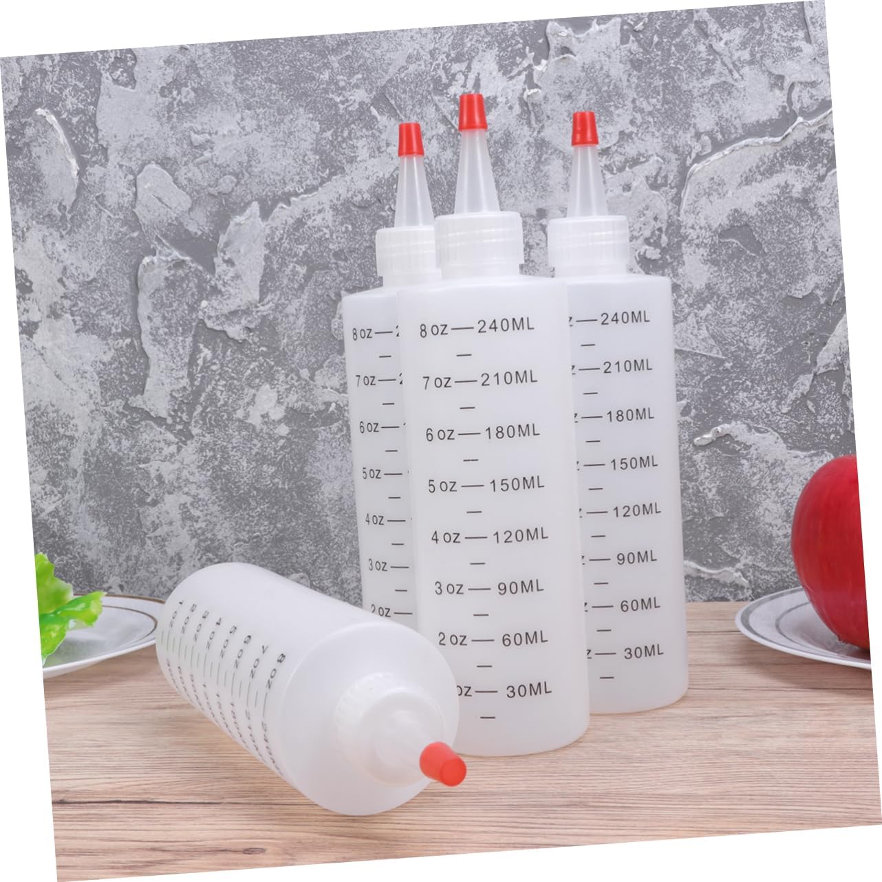 4 Pack Plastic Condiment Squeeze Bottles with Red Lids 1