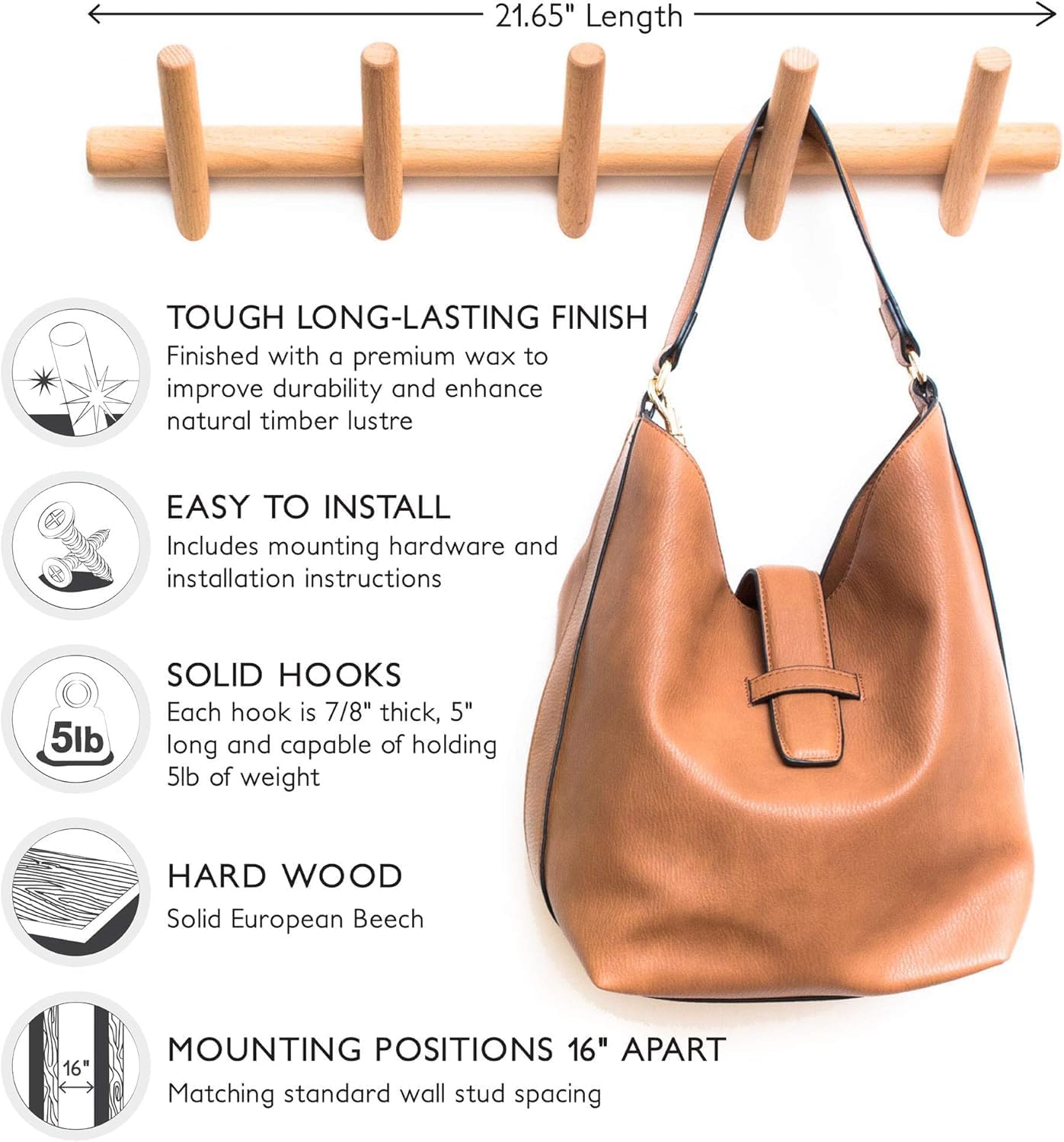 Eden Co Modern Wall Mounted Coat and Hat Rack